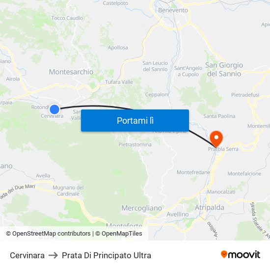 Cervinara to Prata Di Principato Ultra map