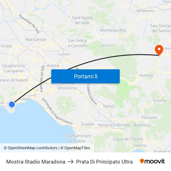 Mostra-Stadio Maradona to Prata Di Principato Ultra map