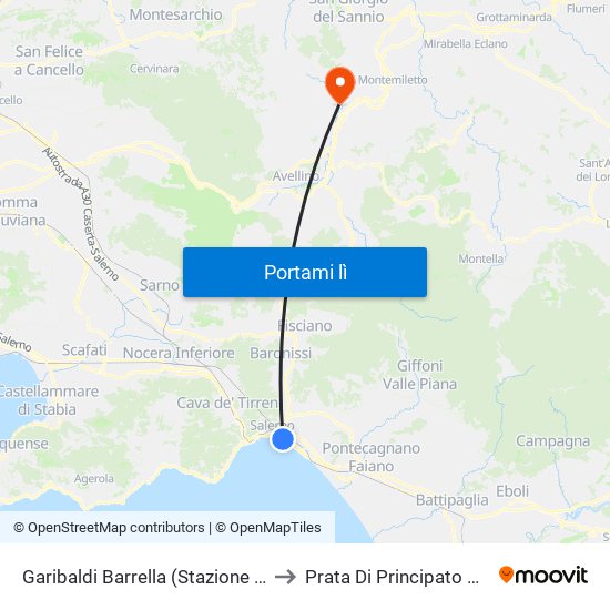Garibaldi Barrella (Stazione F.S.) to Prata Di Principato Ultra map