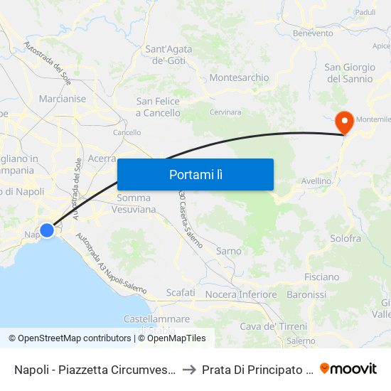 Napoli - Piazzetta Circumvesuviana to Prata Di Principato Ultra map