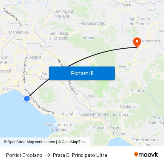 Portici-Ercolano to Prata Di Principato Ultra map
