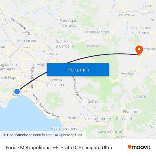 Foria - Metropolitana to Prata Di Principato Ultra map