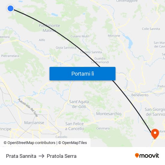 Prata Sannita to Pratola Serra map