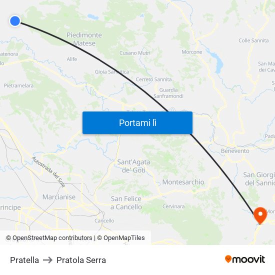 Pratella to Pratola Serra map