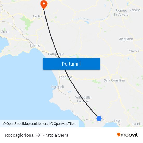 Roccagloriosa to Pratola Serra map