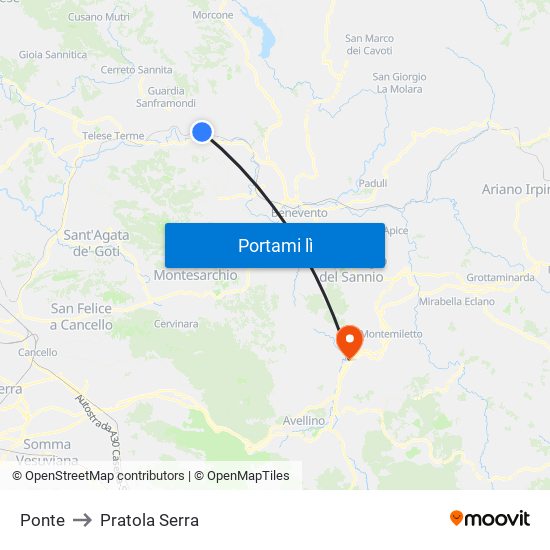 Ponte to Pratola Serra map