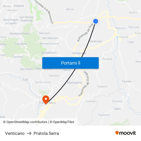 Venticano to Pratola Serra map