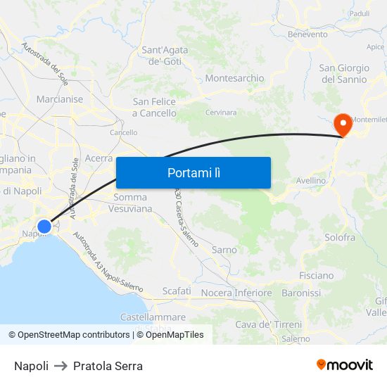 Napoli to Pratola Serra map