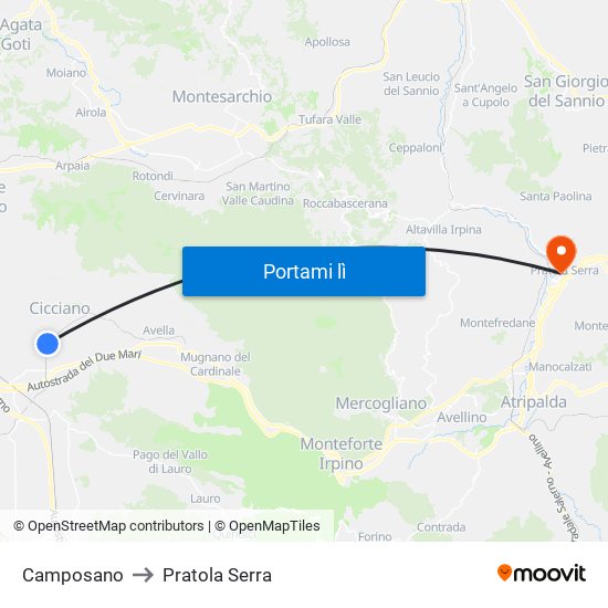 Camposano to Pratola Serra map