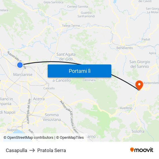 Casapulla to Pratola Serra map