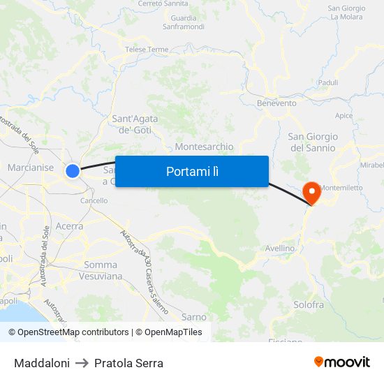 Maddaloni to Pratola Serra map