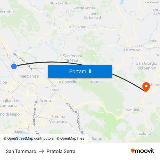 San Tammaro to Pratola Serra map