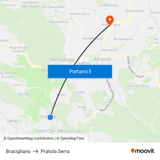 Bracigliano to Pratola Serra map