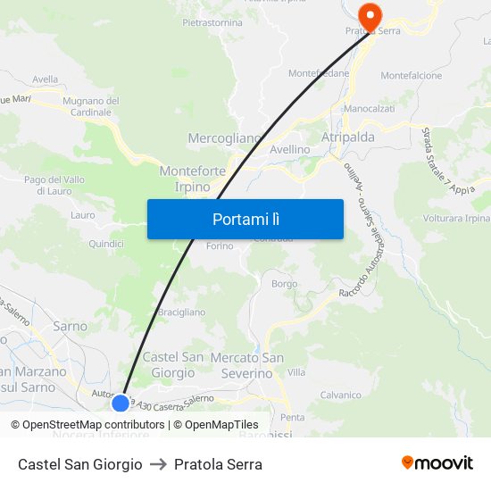 Castel San Giorgio to Pratola Serra map