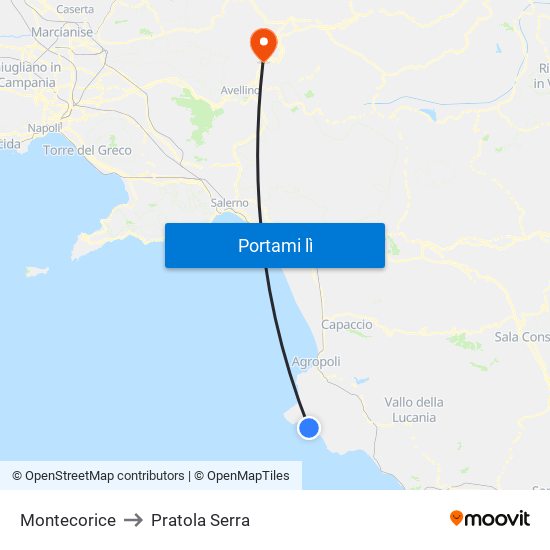 Montecorice to Pratola Serra map