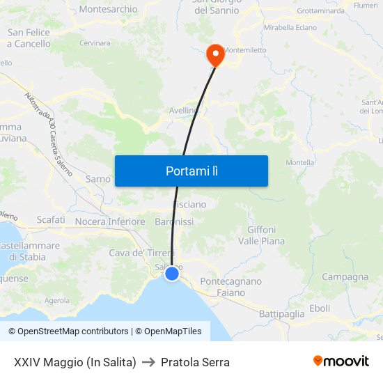 XXIV Maggio  (In Salita) to Pratola Serra map