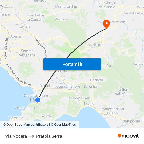 Via Nocera to Pratola Serra map