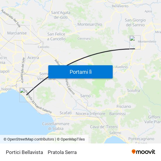 Portici Bellavista to Pratola Serra map