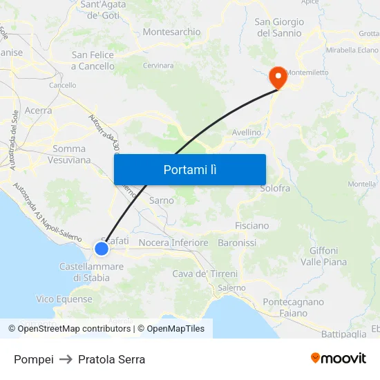 Pompei to Pratola Serra map