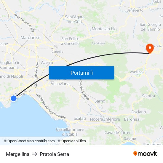 Mergellina to Pratola Serra map