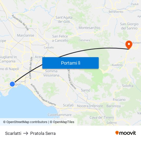 Scarlatti to Pratola Serra map