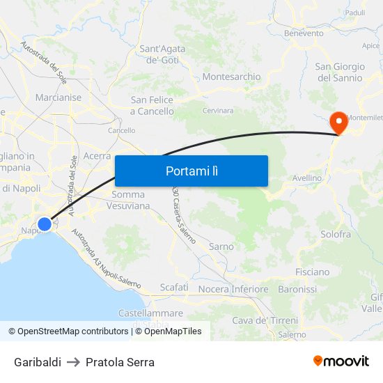 Garibaldi to Pratola Serra map