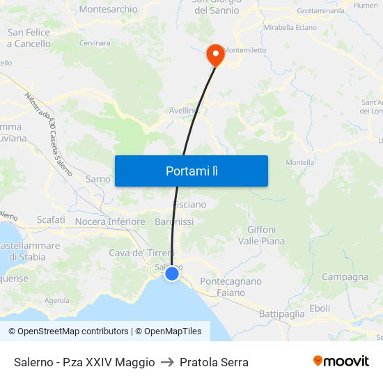 Salerno - P.za XXIV Maggio to Pratola Serra map
