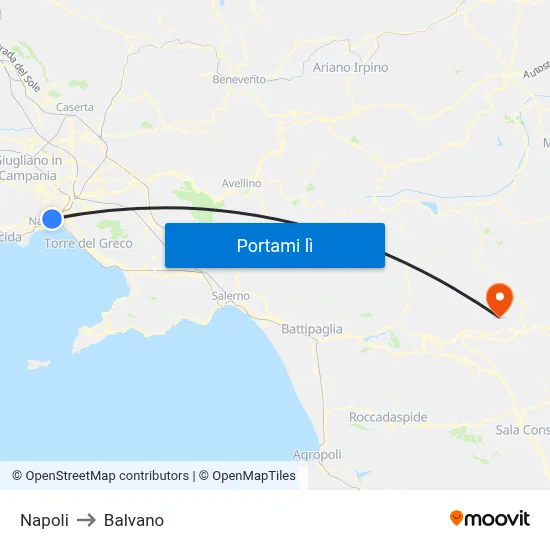 Napoli to Balvano map