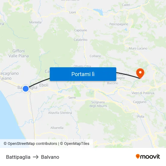 Battipaglia to Balvano map