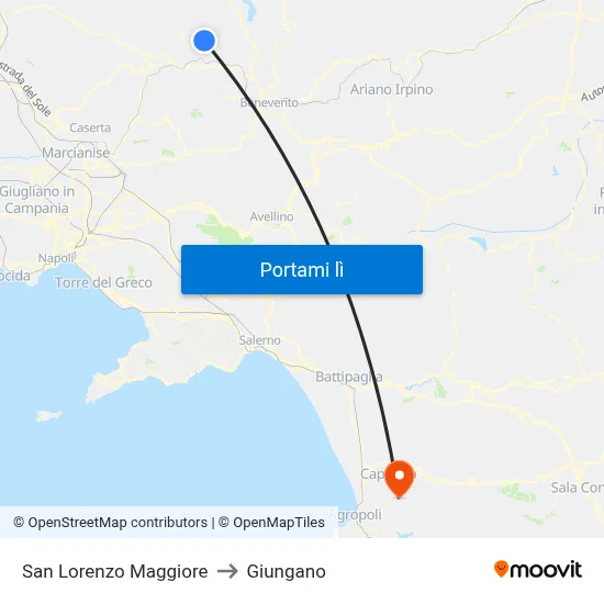 San Lorenzo Maggiore to Giungano map