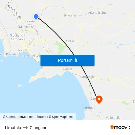 Limatola to Giungano map