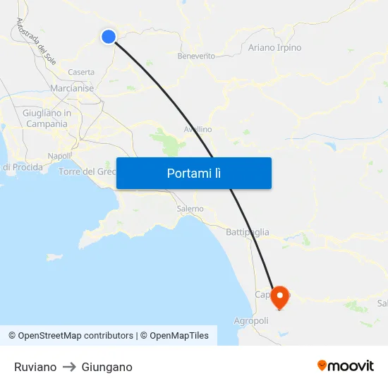 Ruviano to Giungano map
