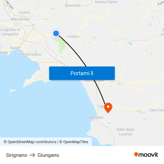 Sirignano to Giungano map