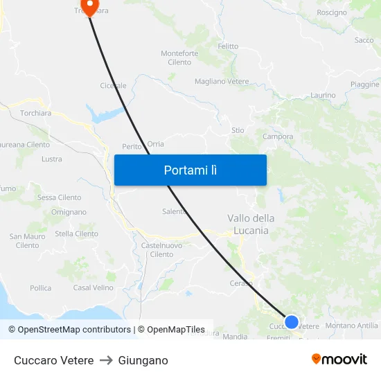 Cuccaro Vetere to Giungano map