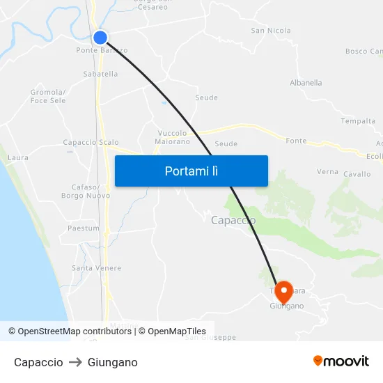 Capaccio to Giungano map