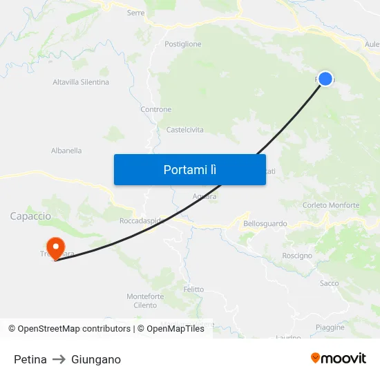 Petina to Giungano map