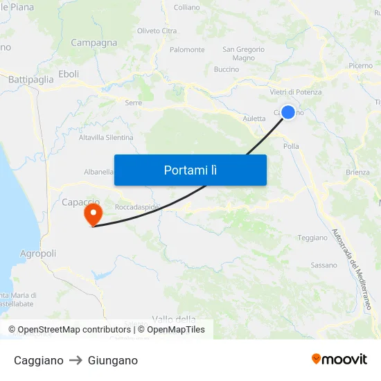Caggiano to Giungano map