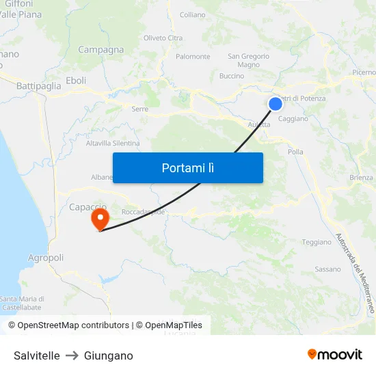Salvitelle to Giungano map