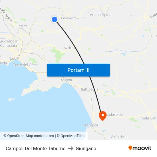 Campoli Del Monte Taburno to Giungano map