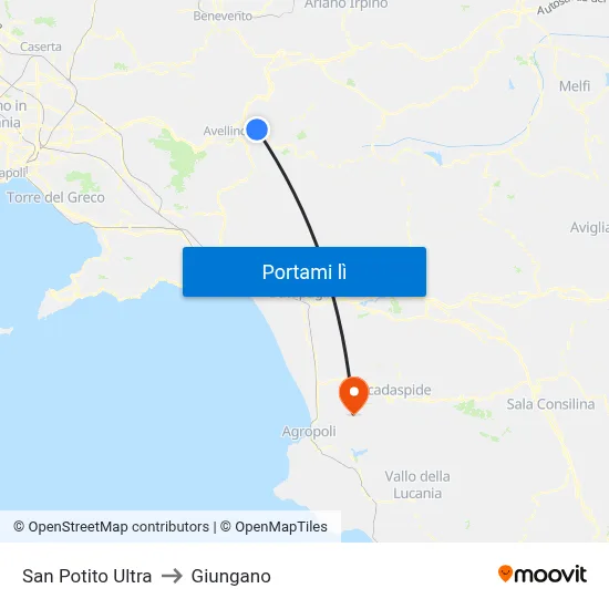 San Potito Ultra to Giungano map