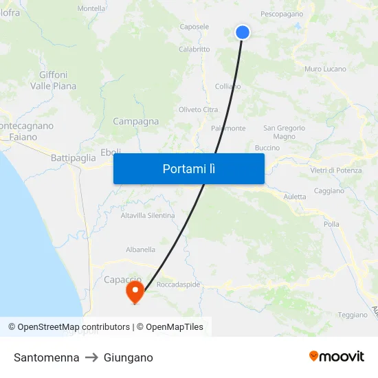 Santomenna to Giungano map