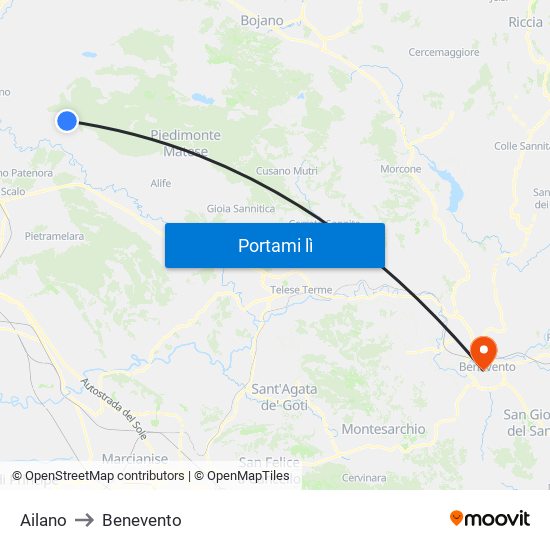 Ailano to Benevento map