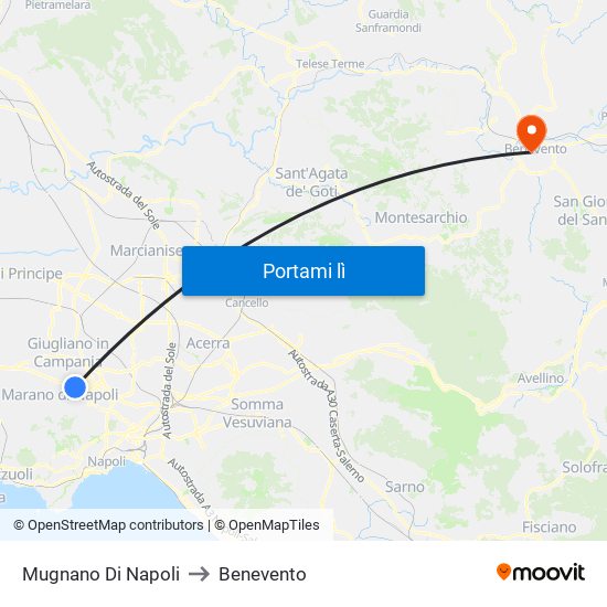 Mugnano Di Napoli to Benevento map