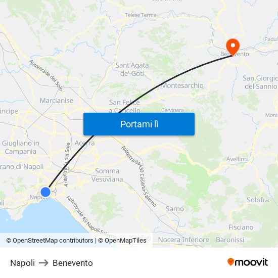 Napoli to Benevento map