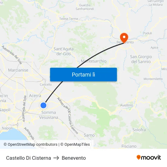 Castello Di Cisterna to Benevento map