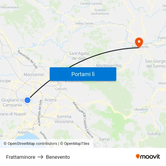 Frattaminore to Benevento map