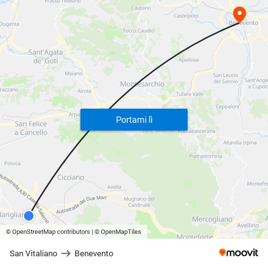 San Vitaliano to Benevento map