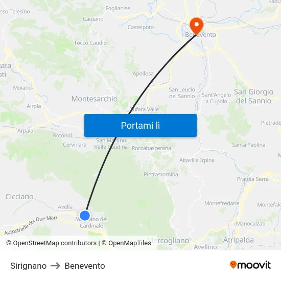 Sirignano to Benevento map