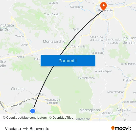 Visciano to Benevento map