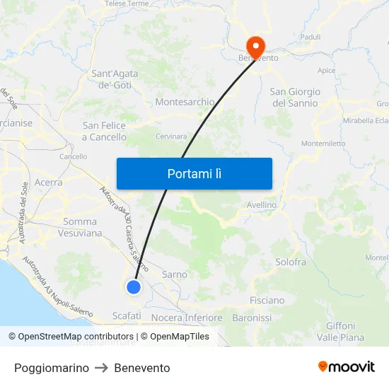 Poggiomarino to Benevento map